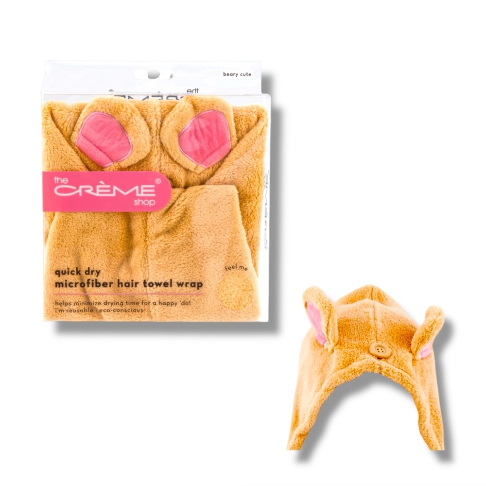 The Crème Beary Cute Microfiber Hair Towel Wrap – Soft & Quick-Dry